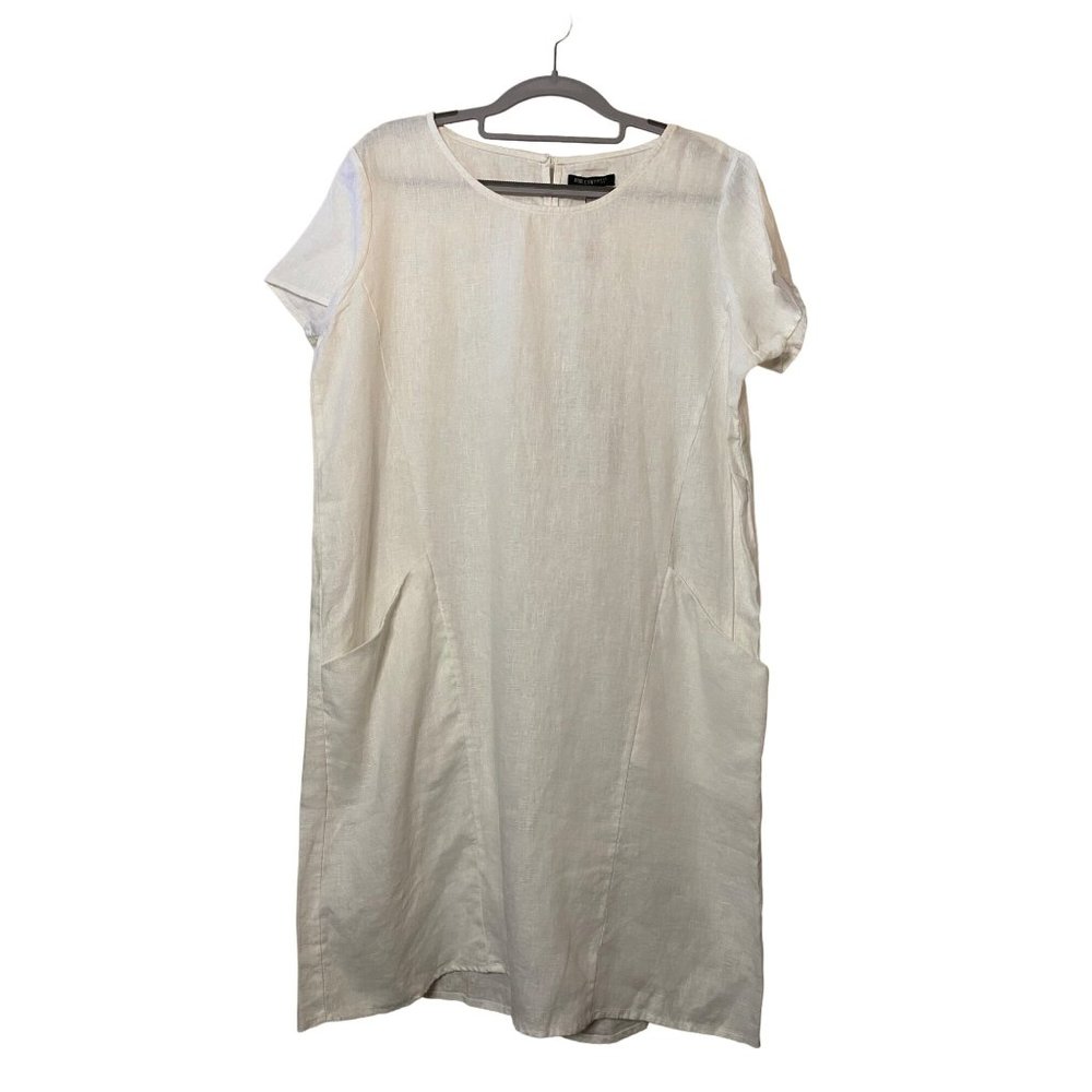 New For‎ Cynthia Dress 100% Linen White Pockets Short Sleeve Pullover Women Sz M